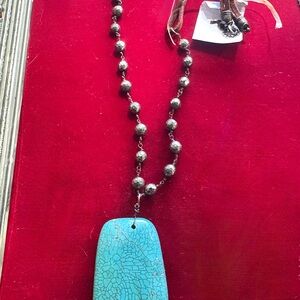 Turquoise Pendant Necklace with Pyrite Bead Chain Hand-made by Gypsy
